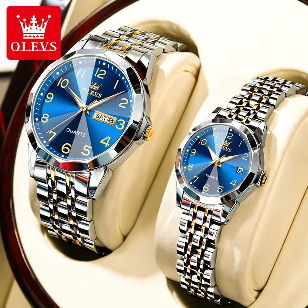 9970 New Luxury Quartz Couple Watch for Men Women Number Dial Rhombus Mirror Hand Clock Stainless Steel Original Watches